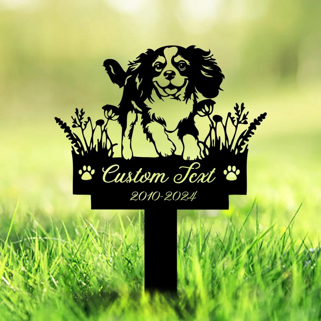 Personalized Dog Memorial Garden Stake, Cavalier King Charles Spaniel Metal Sign, Custom Pet Outdoor Decor