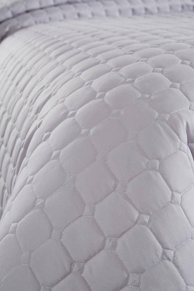 Colcha Queen Estiva Acolchoada 2 peças, Colcha 180x240 com Fronha, Tecido de Algodão, Tamanho Único Cinza