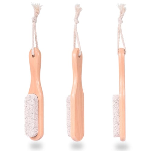 Wooden Handle Pumice Brush, Natural Stone Foot Scrub Tool, Durable and Attractive, Good for Foot Skin