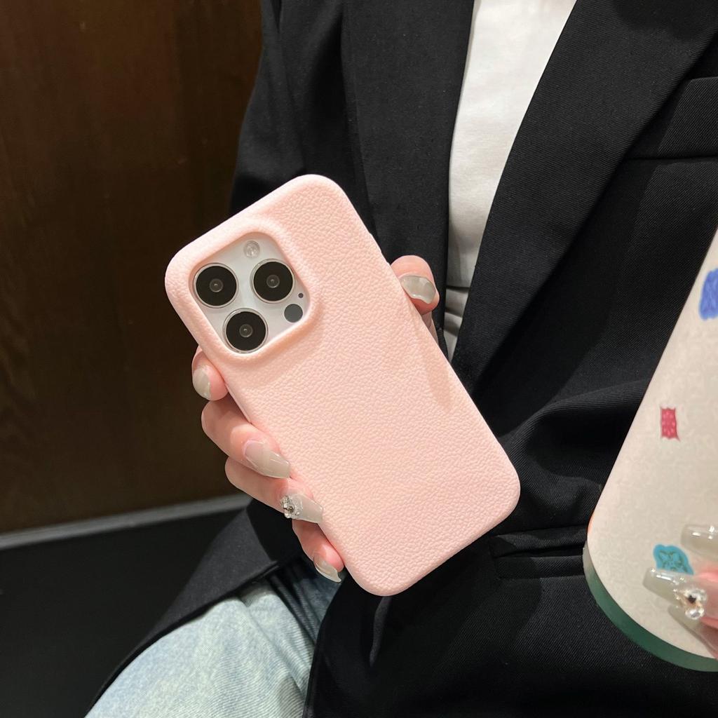 Simple solid color lychee pattern is suitable for iphone17promax leather pattern mobile phone case, simple Apple 13 anti-drop protective case.