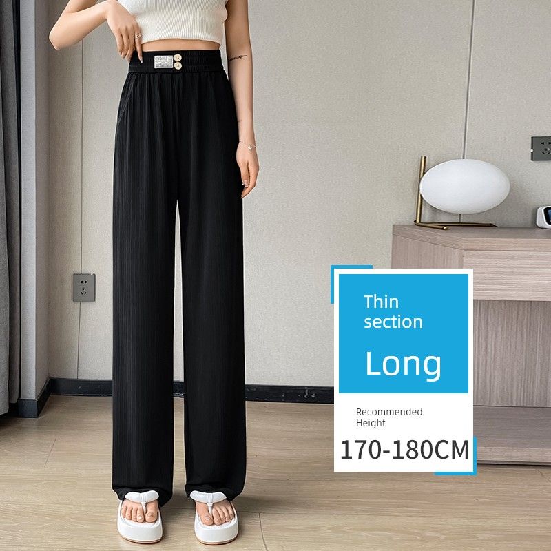 

Ice Silk Wide-Leg Pants Women s Summer Thin Anti-Mosquito Plus Size 100.00kg Draped Pants Casual Slim Looking Spring & Fall Black Mop Black [Extended Summer Thin Style] - (170-180cm) M