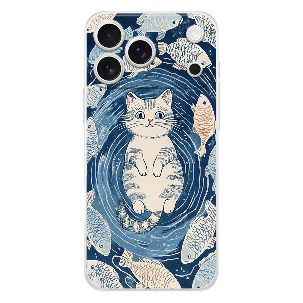 Soft Clear TPU Phone Case For iPhone 17 Air 16E 16 11 15 14 Pro MAX 12 13 7 8 Plus SE Easter Cover Protection Cat Fishing