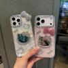 KT Cat Mirror Phone Case for Apple 16/17 Pro Max with Flashing Diamond Bow and Textured 14/15 Design.