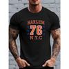 European Size American Retro NYC 76 Letter Pattern Print Men'S T-Shirt, Daily Top, Light, Quick-Drying, Men'S Pattern T-Shirt, Short-Sleeved T-Shirt