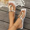 Women Slippers Open-toe Flip-flops Summer New Square Toe Metal Decorate Fashion Outdoor Beach Slippers Female Home Flat Sandals