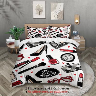 3pcs Fashion Makeup Bedding Sets 3D Printed Cosmetic Pattern Duvet Cover Sets With Pillowcases No Filling