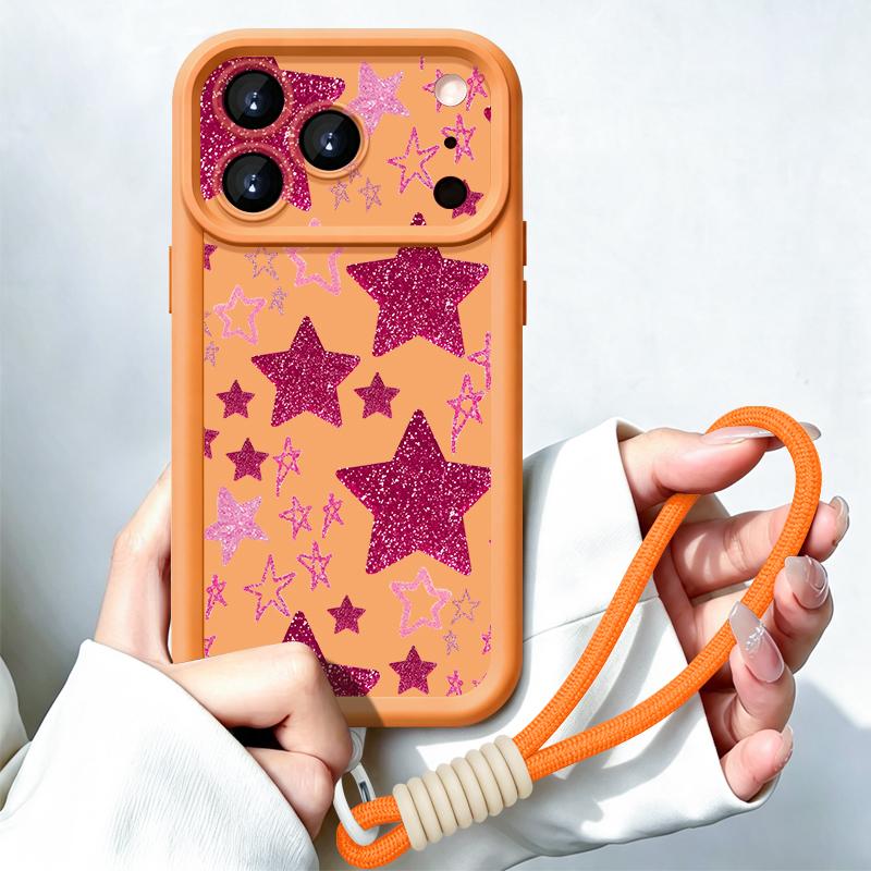 Colorful Stars Print Lanyard Case For iPhone 18 Pro Max Shockproof Bumper Soft Silicone Cover For iPhone 17 16 15 14 13 Pro Max 17E