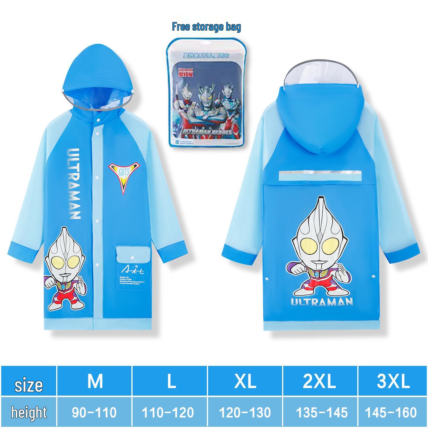 

2025 Ultraman Large Brim Kids’ Raincoat with Backpack Space - Full Body Rainproof for Boys XXL