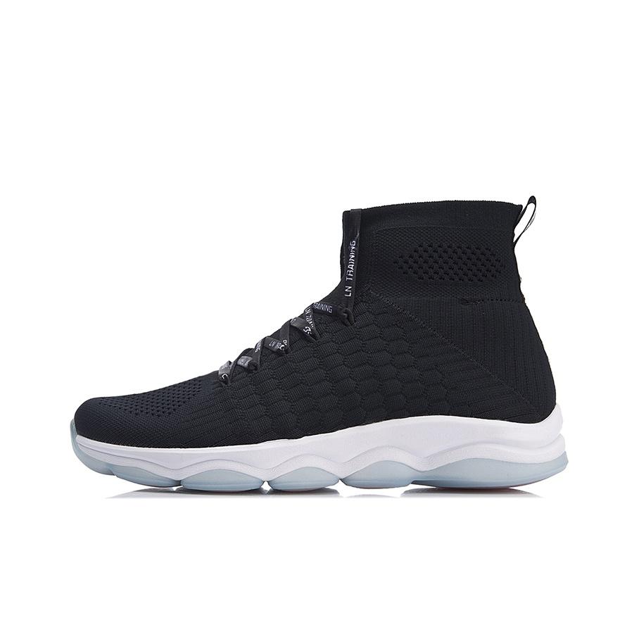 Li-Ning Unbounded Fabric Shock Absorbing Non-Slip High-Top Casual Shoes Women Shoes Black White AFJN008-1