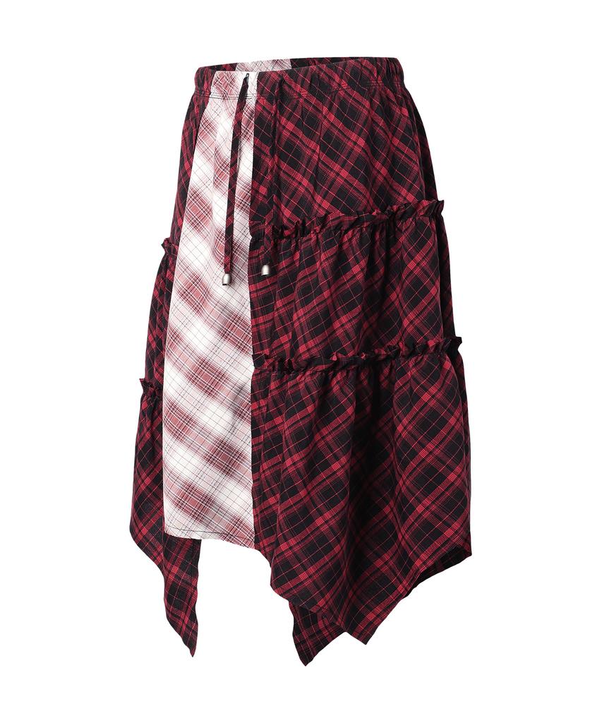 The Vinyl House Unbalance Layered Check Skirt (W) Red