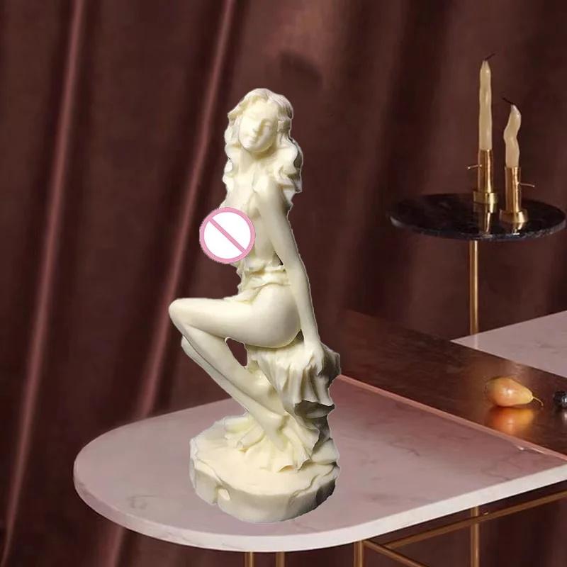 Goddess Characters Decorative Statue- Sexy Nude Art Figurine White Home Room Office Decoration Accessories 15CM / 5.89 in