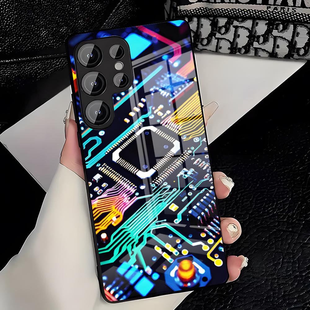 Creative Circuit Board Pattern Phone Case For Samsung S26 S25 Plus S20 S20 Plus S22 Ultra S23 FE S21 Plus S21 Ultra Glass Cove