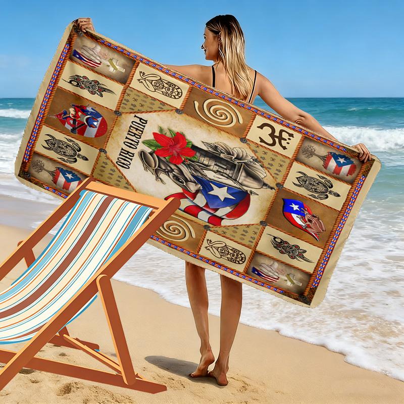 Puerto Rico Print Beach Towel, Large Soft Quick Dry Towel for Beach Camping Swimming