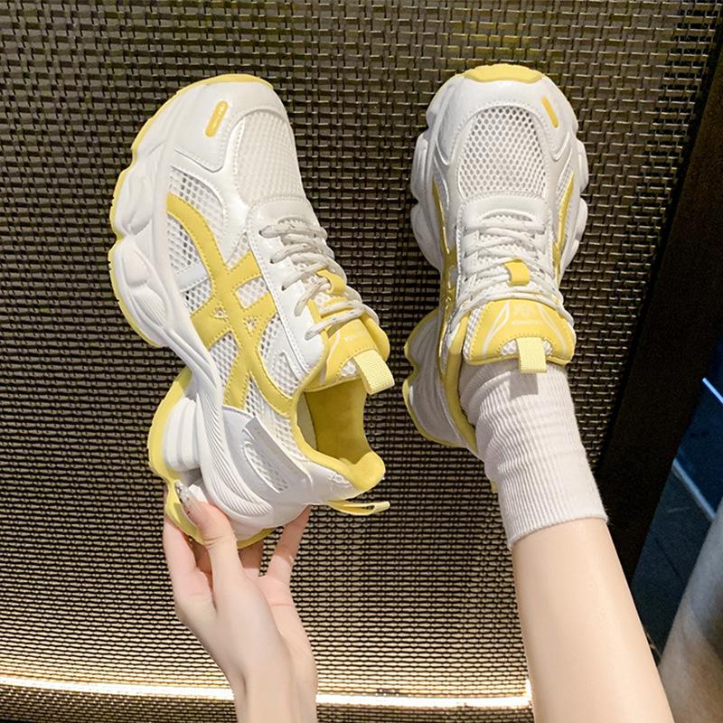 Korean Version of Versatile Platform Dad Shoes 2025 New Soft Leather Single Net Breathable Women's Inner Height-increasing Sports and Leisure Shoes
