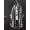 Medium and long plaid shirt women's fashion versatile long-sleeved shirt casual cardigan thin coat top