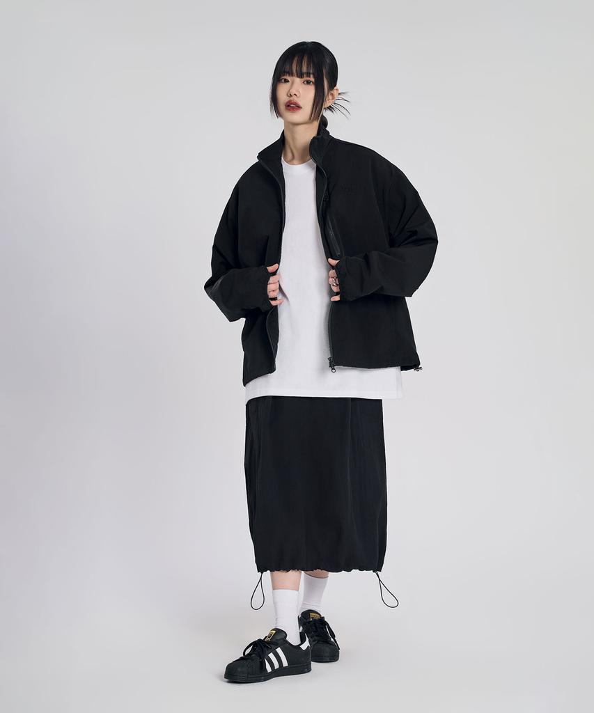 Slow Record House Nylon Cargo Long Skirt_Black