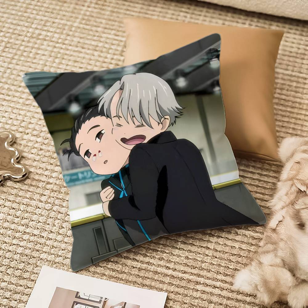 Y-Yuri On Ice Pillow Case Anti-dustmite Pillowcase Invisible Zipper Silky Short Plush Sofa Cushion Cover