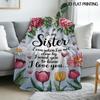 1pc Sister Flannel Blanket, Floral Heart Design Print, for Home Travel Couch, All-Season, Birthday Gift, Valentine's Day, Outdoor Camping