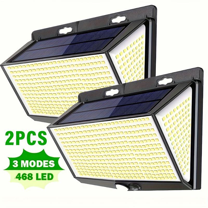 Solar Outdoor Light 468LED PIR Motion Sensor with 3 Modes Waterproof Wall Mounted Suitable for Courtyard Corridors and Garages
