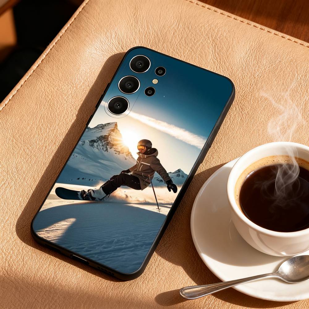 S-Snow Snowboard Ski Phone Case For Samsung S25,24,23,22,30,21,10,9,Ultra,Plus,Lite,FE Soft Black Case