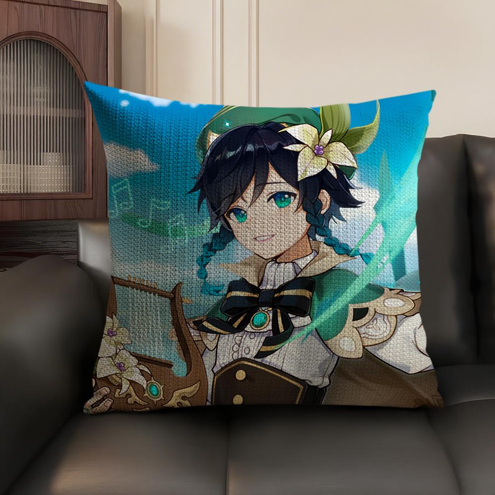 Venti Cute Genshin Impact Cushion Cover Natural Linen Organic Fabric DoubleSided Printing Sofa Home Decor Gift Pillow Case