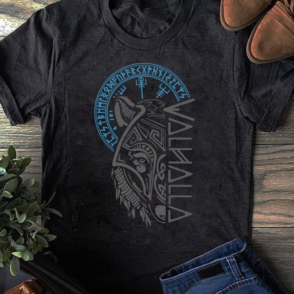 Valhalla Wolf Mask Odin Runes Norse Compass Viking Wolf T Shirt- Viking Shirt, For Viking Lover Shirt, Become Viking Shirt, Viking Gift