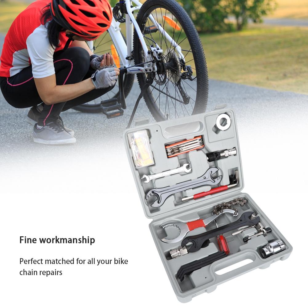 23PCS Stainless Steel Mountain Bicycle Wrench Tire Patch Crankset Chain Cutter Repair Combination Kit Tool Road Bike Accessory