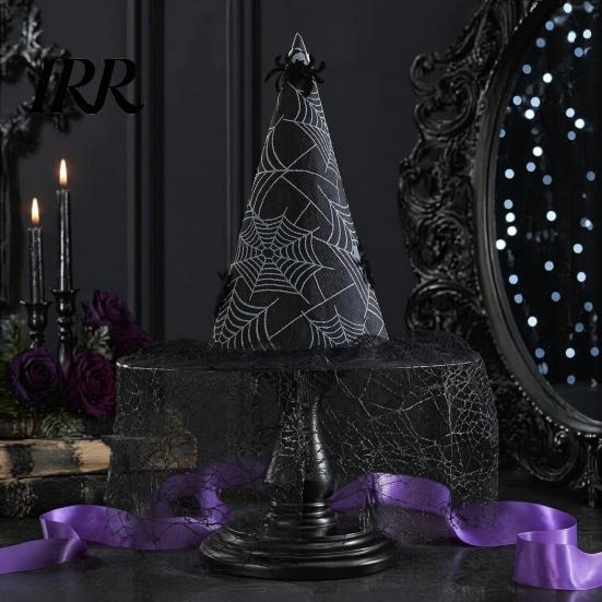 Costume Accessories for Carnival Nights Halloween Witch Hat, with Lace Mesh And Simulated Spiders, Gothic Style Holiday Photo Props Accessory, Parties