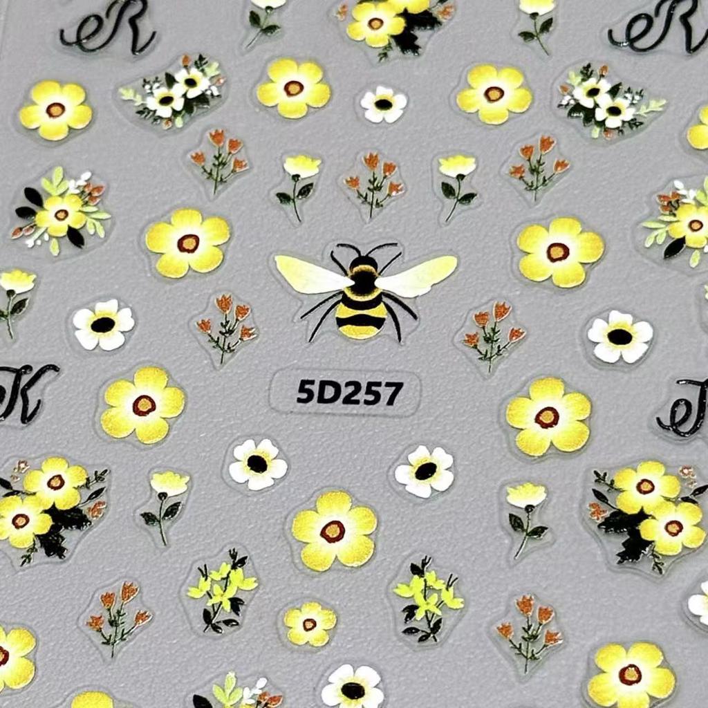 Grasshopper Lighter Daisy Embossed Nail Art & Flourishing Flowers DIY Decorative Adhesive Stickers Set