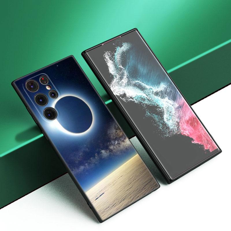 Husa de telefon din silicon Moon Stars Space Astronaut negru pentru Samsung Galaxy S23 S21 S20 FE S24 S22 Ultra S10E S10 S9 S8 Plus