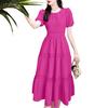 ZANZEA Women Casual O-neck Short Sleeve Summer Lace Patchwork Long Dress