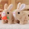 Electric Plush Bunny Toy with Carrot Interactive Walking Rabbit Plushie Handmade Toddlers Educational Jumping Simulation Stuffed Animal Toy