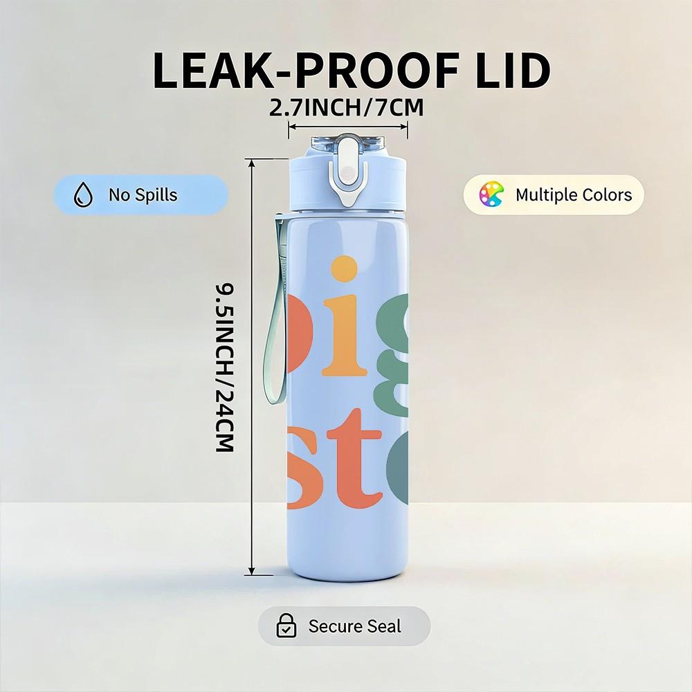 1PC Big Sister Color Text Art Print 750ml Color Plastic Sports Water Bottle Leakproof Flip Straw Lid Suitable for Sports Office Home Use