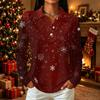 Women's Christmas Print Long Sleeve Button Front Collared Casual Top with Side Slits
