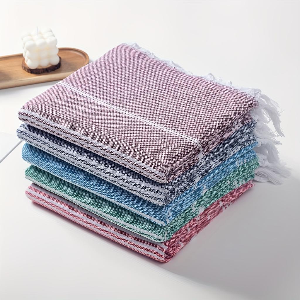 5 Pezzi Teli da Spiaggia in Cotone Turco Asciugatura Rapida, Leggeri, a Righe con Frange Essenziali per Piscina, Nuoto e Viaggio Blu, Verde, Rosa, Rosso, Grigio
