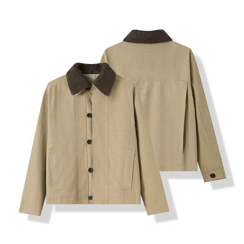 Cabinet 799! New Autumn Men s Crochet Simple American-Style Lapel Workwear Loose Jacket 3046313 Tan S