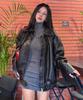 Lady Volume 9227 Oversized Washed Leather Jacket (Black)