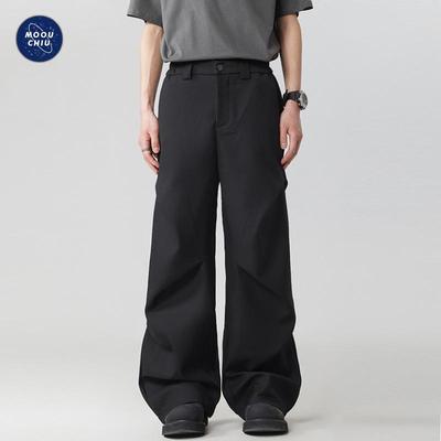 Muqiu Men's Summer Pleated Wide-Leg Trousers
