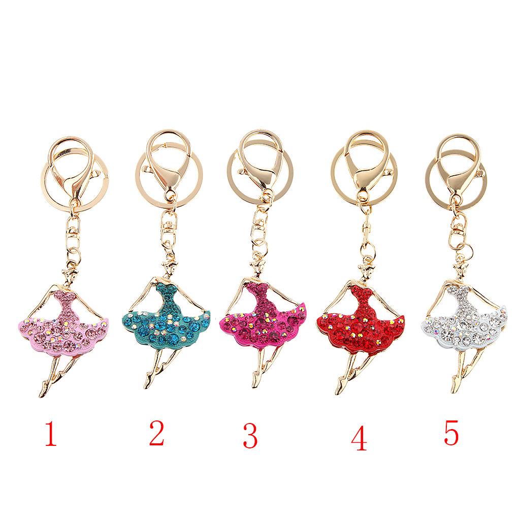 Fashion Rhinestone Ballerina Shape Keychain Key Ring Bag Charm Red