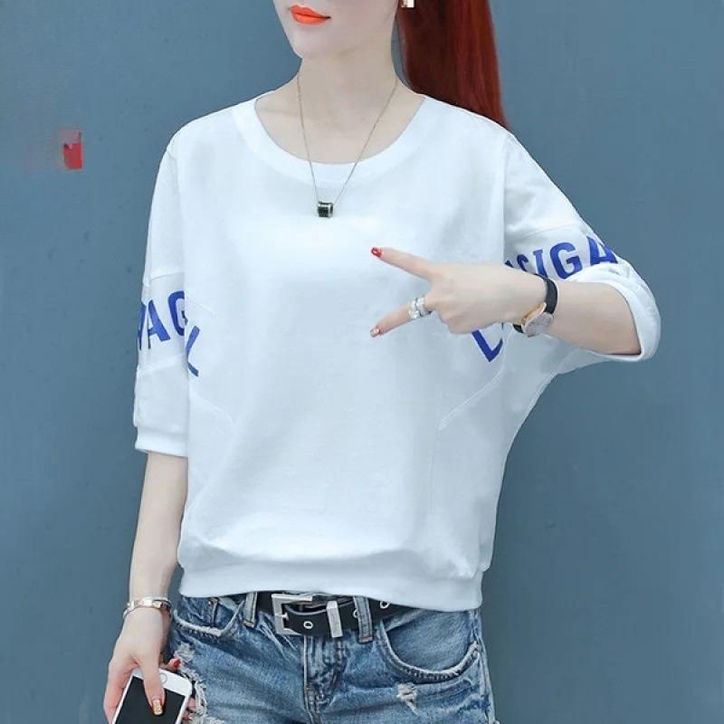 

Short-sleeved T-shirt Women s Summer Loose Korean Casual Bat Shirt Five-point Sleeve Women s T-shirt S