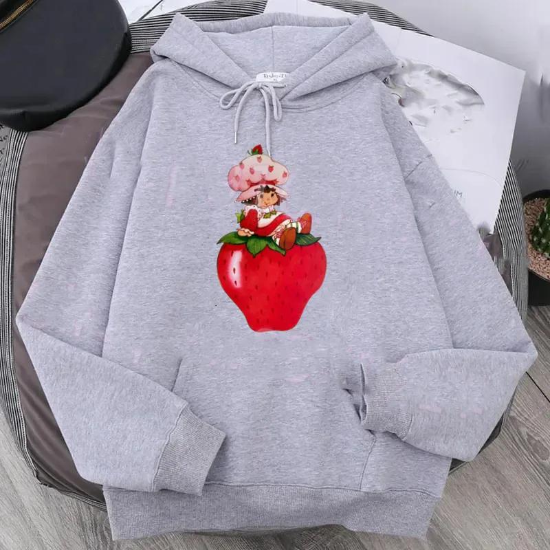 Cartoon Strawberry Women Hoodies Strawberry Shortcake Hoodies Tops Long Sleeve Pockets Fashion Hooded Sweatshirts