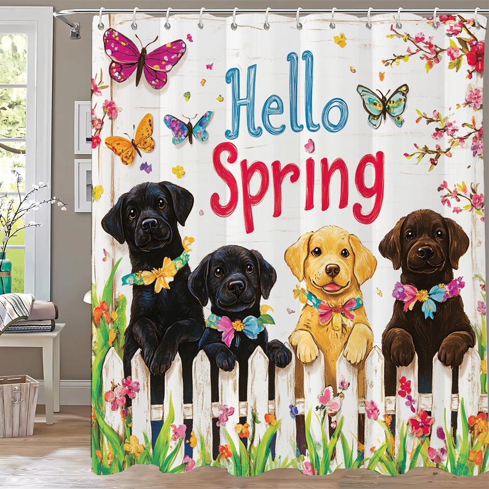 1pc Fun Cats and Dogs on the beach in Summer Shower Curtain, Bathroom Decorative Shower Curtain, Home Curtain with Hooks