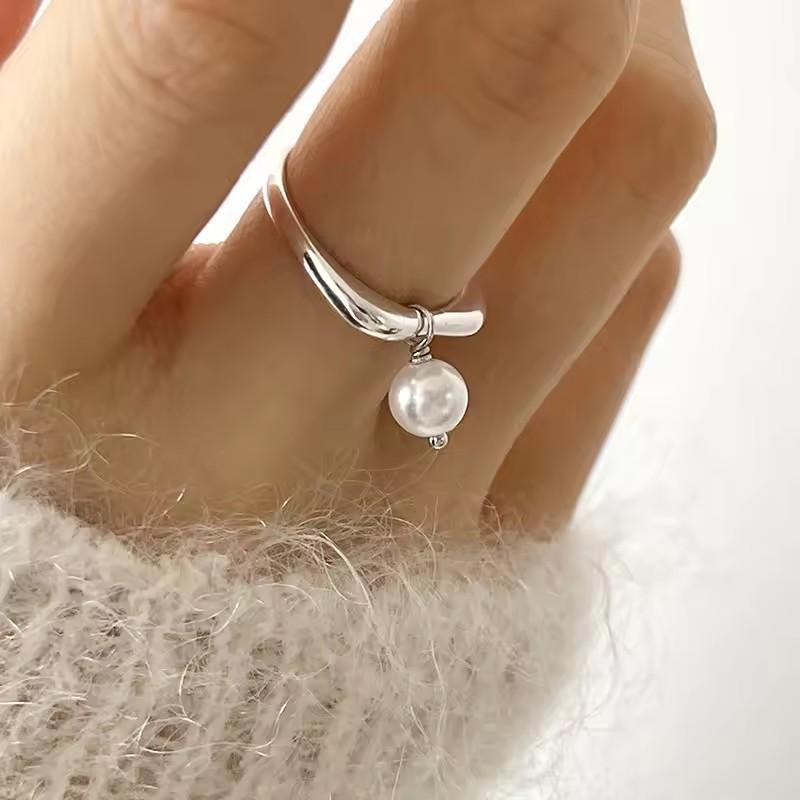 Sam Panda 925 Silver Simple Ring For Women Fine Jewelry Finger Adjustable Open Vintage Big Ball Ring For Party Birthday