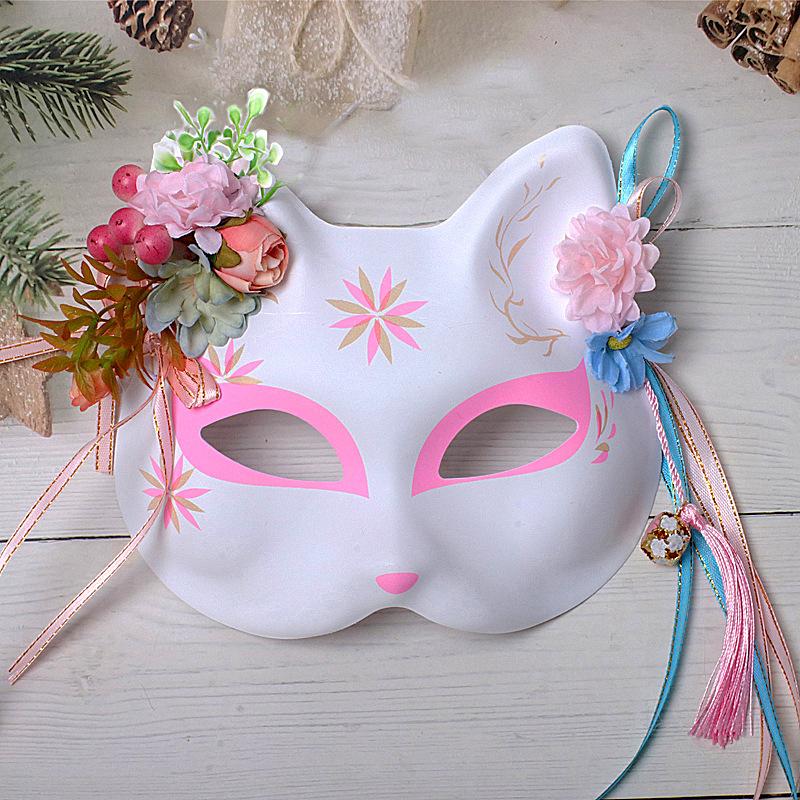 Anime Demon Fox Mask Cosplay Party Hand-painted Japanese Half-face Mask Masquerade Kabuki Role-playing Props