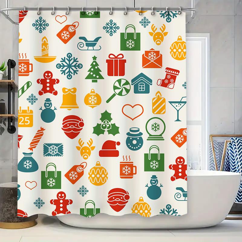 Tu Christmas Shower Curtain Festive Holiday Waterproof Decor Bathroom Xmas Pattern Holiday Decor Festive Shower Curtain Holiday