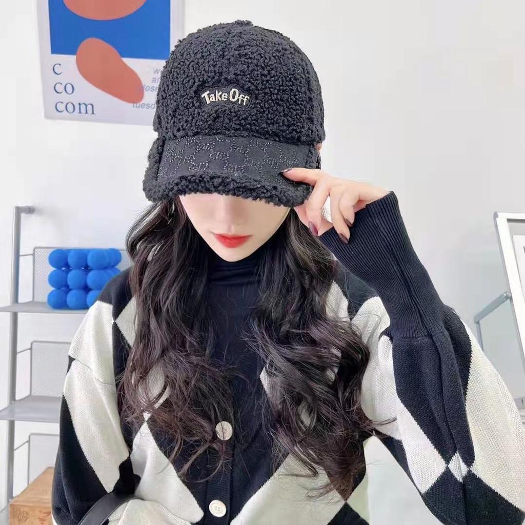 Winter Baseball Hat Winter Ladies Lamb Feather Thickened Warm Cap Women's Foreign Style Fashion Women's Black Versatile