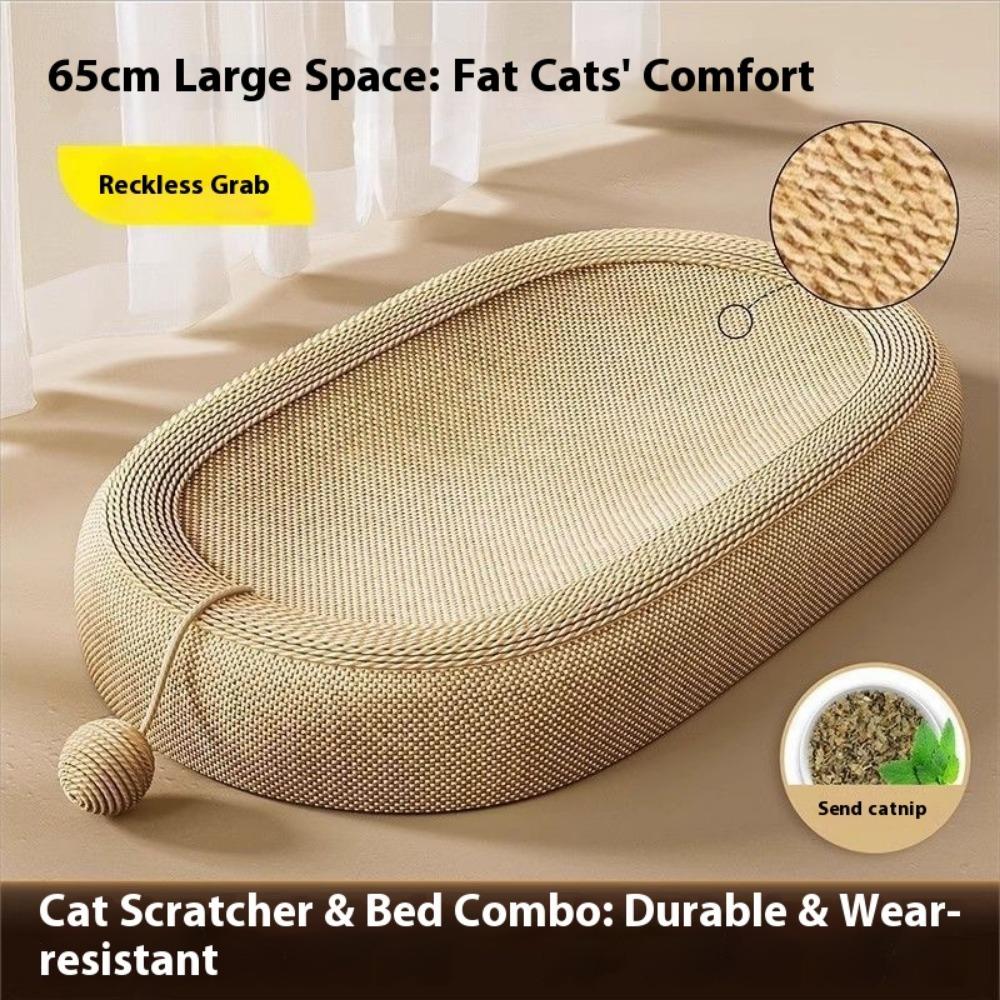 Full Sisal Cat Scratching Board, Cat Self-hi Toy Oval Cat Nest, Sword Hemp Rope, Thickened Claws, Resistant To Scratching, No Crumbs