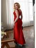 European & American Slim Fit Solid Color Satin Slit Dress
