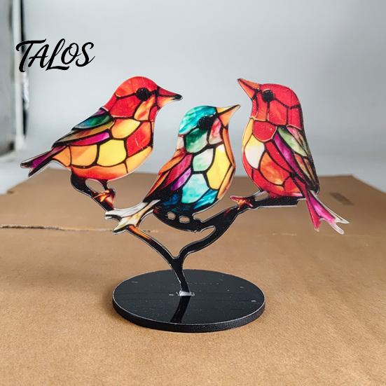 Decorative Accents for Coffee Table Acrylic Birds On Branch Desktop Ornament, Colorful Stained Glass Style Bird Lifelike Hummingbird Sculptures