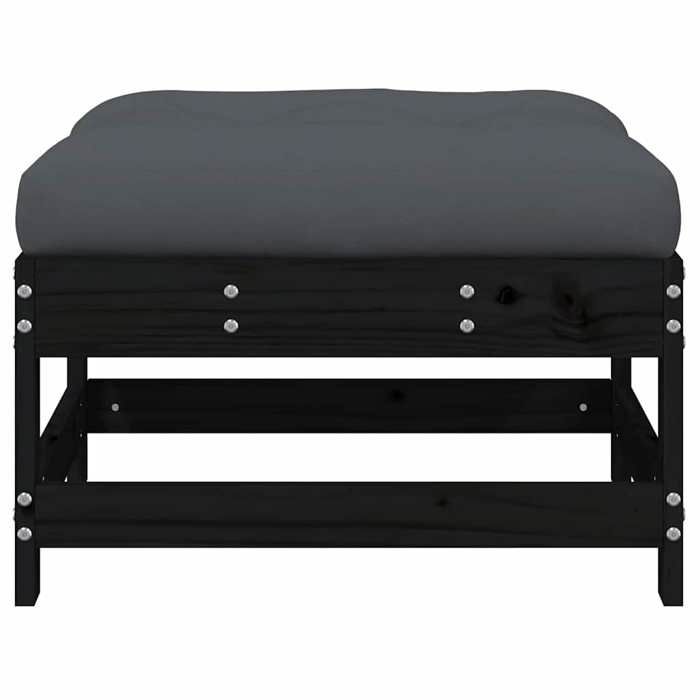VidaXL Repose-pied de jardin avec coussin noir bois de pin massif, tabouret, repose-pied ottoman, tabouret de jardin, pouf, 825559